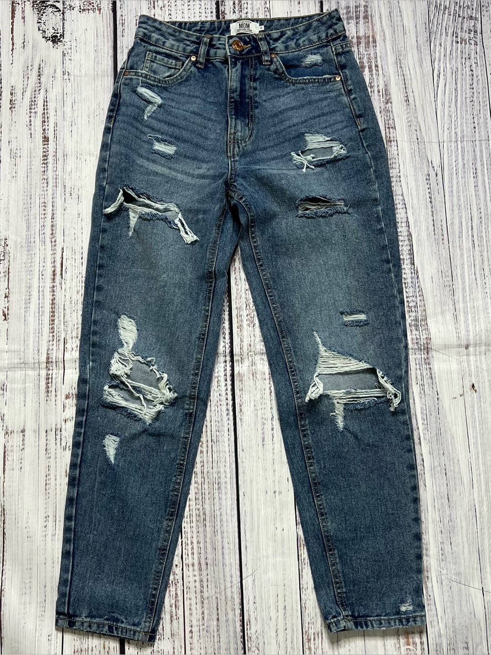REFUGE High-Rise Distressed Mom Jeans